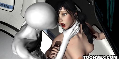 Sexy 3D brunette getting fucked rough by an alien