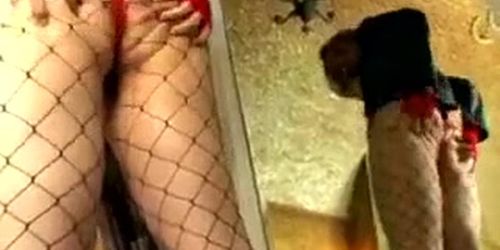 Fishnets blonde girl sucking fucking anal big dick