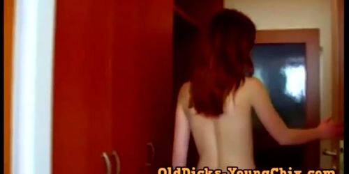 Redhead teen drilled within the bath