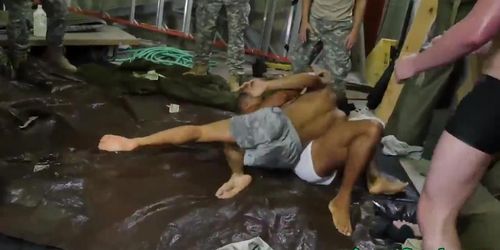 Wrestling military hunk drills ass in group