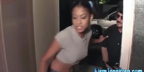 Ebony teen plows a police officer