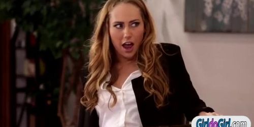 Carter Cruise licked by boss Chanell Heart during interview