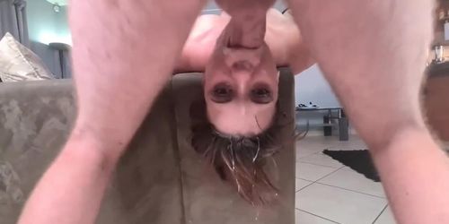 Extreme upside down sloppy gagging facefuck