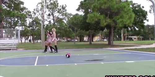 Basketball team girls trains their inner lesbians by licking