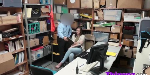 Two hot girls fucked from behind in a security room
