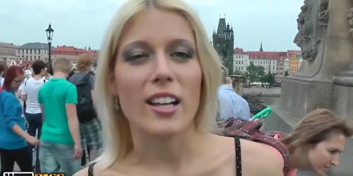 Blonde Cat on Prague Tour: Outdoor POV Action with Stockings (Sweet Cat)