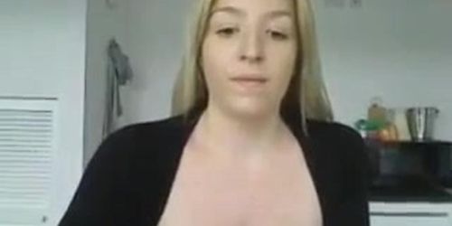 Blonde girl showing big boobs in chat