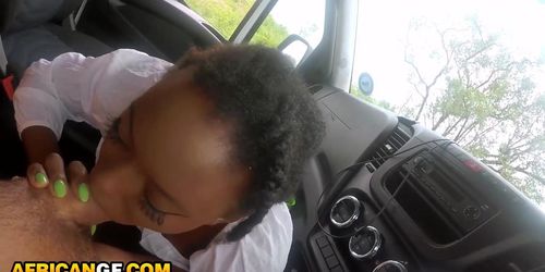 AfricanGF - Beautiful black girl fucked outdoors in safari road trip