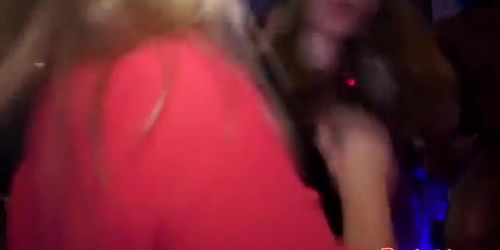 Busty amateur girl fucks stripper in real club