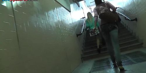 Romantic blond upskirt clip
