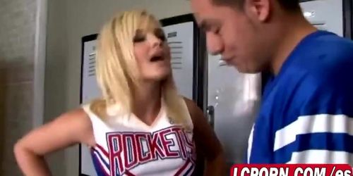 Sexy cheerleader strips and gets fucked in locker room
