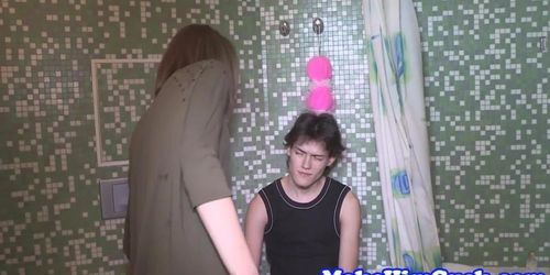 Cuckolding girlfriend gets fucked in the bathroom