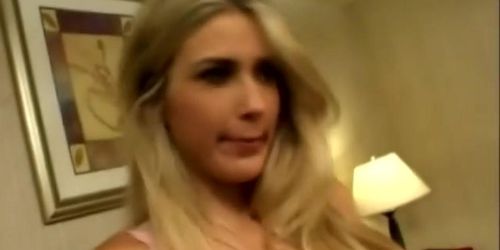 Hot blonde sucks on dick then rides it like a pro