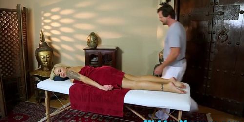 Massage girl fucked hard and jizzed on pussy