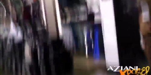 Stunning Blonde Hottie comes out of changing room at mall almost nude