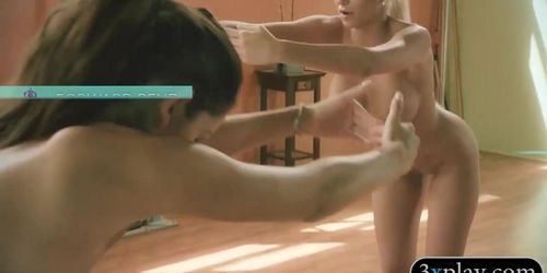 Busty trainer teaches new yoga techniques to two babes