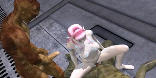 Sexy elf double penetrated by two monsters