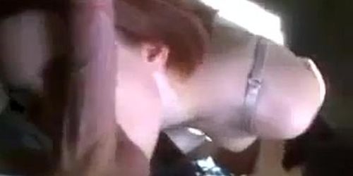My beautiful gf sucks my dick pov, whilst showing her tits.
