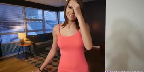 Cece Capella sucks step bro deep throat for money