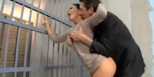 Mob wife Sandra Romain's husband is in prison, warden takes her ass outside his cell