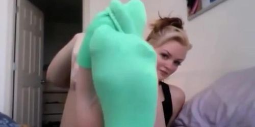Sexy blond sock removal