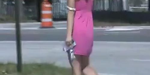 Candid Ass in pink dress
