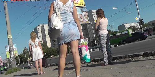 Fair-skinned sweet butt on the great upskirts tube