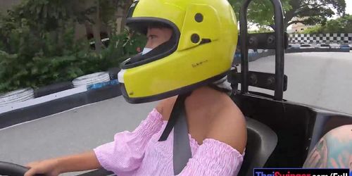 Cute Thai amateur teen gf go karting and recorded on video after