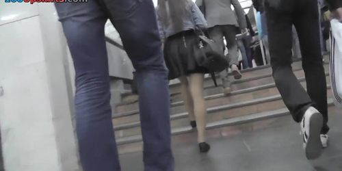 Hot upskirt porn with girl with auburn hair in public