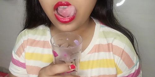 Collect Much Spit Then Swallow All! Sexy Tongue Indian Girl