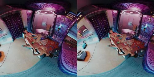 VReal_18K Scissoring with glowing dildo and wearing VR headset - Cyberpunk 2077 lesbian tribadism parody featuring Judy Alvarez 