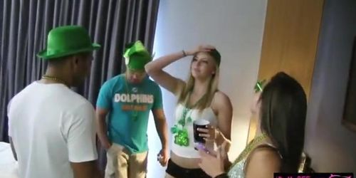 Horny besties enjoyed nasty groupsex in St Patricks Day