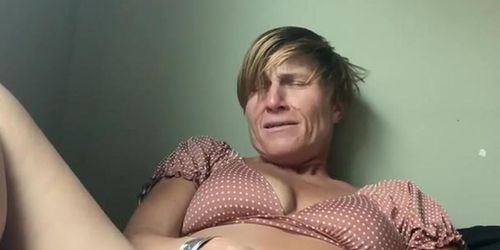 Hot mother rubs her big meaty pussy to orgasm