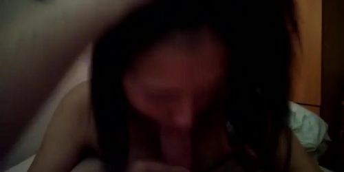 Pretty Asian girl sucking dick before work