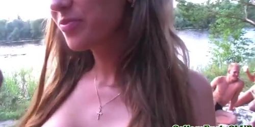 Dulsineya and Jewel pussyfucked outdoors