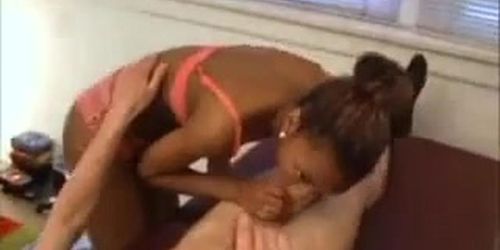 Hot! Shy Ebony Melvina Sloppy Edging Handjob Blowjob in Massage Parlor