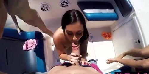 Cute teen besties boat party leads to nasty group sex