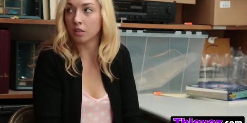 Prevention officer fucks and facials a slutty blonde thief in his office