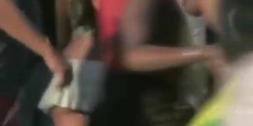 Upskirt voyeur dark skinned brunette chick
