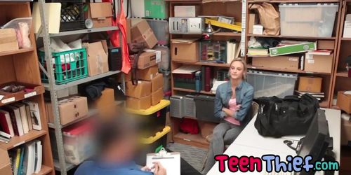 Blonde teen thief fucked rough in office by a security guard (horny security)