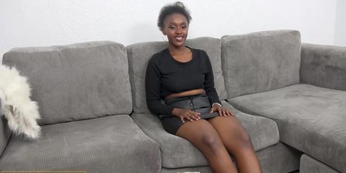 Smooth ebony girl takes on bwc in fake interview africancasting