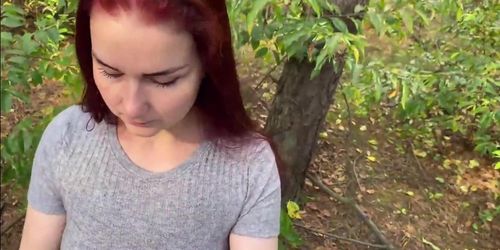 Redhead wife public blowjob in the forest and swallow. KleoModel (KleoModel KleoModel)