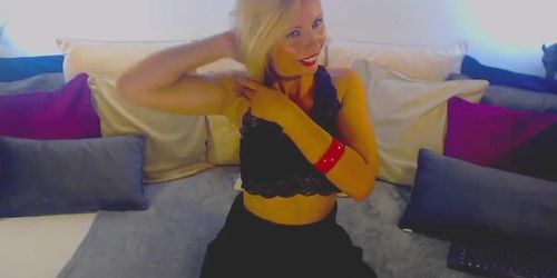Blonde MILF shows ass and rides toy in front of webcam