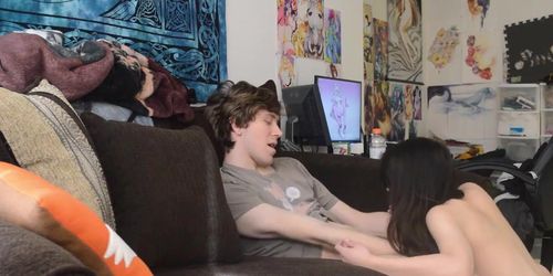 Amateur couple fucking on the sofa.