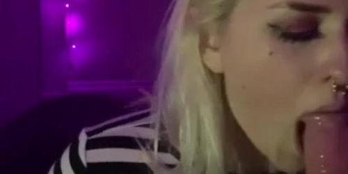 Blonde alternative girl throating a big dick