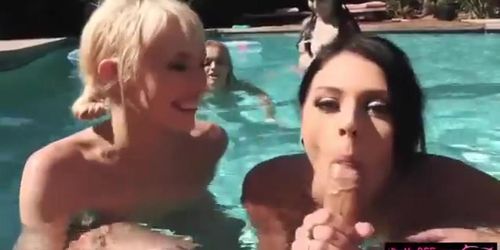 Summer pool party leads to hot groupsex with one lucky dude