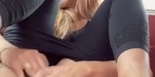 Blonde milf masturbating in the car