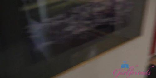 Schoolgirl Amber Angel pisses, takes dick deep in her pussy and gets creampie (braces)