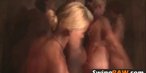 Hot lesbian foursome of swingers