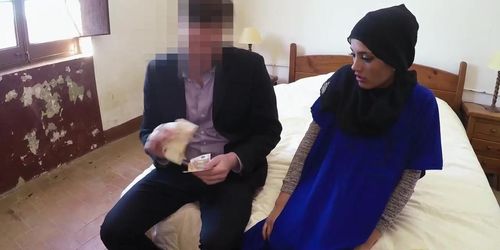 Pretty Arab swallows a big white dick deep throat